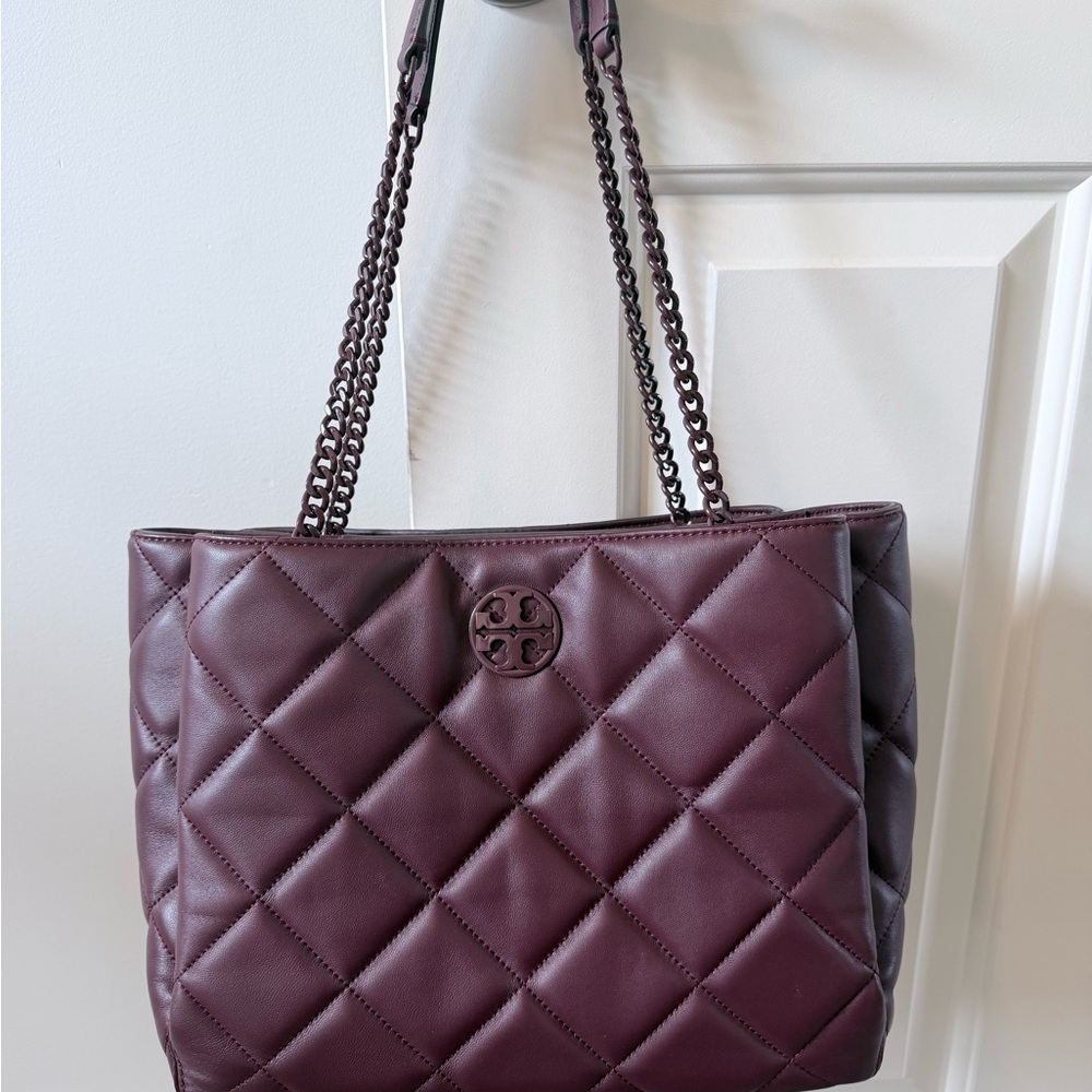 Tory Burch Willa Soft Quilt Tote bag purse handbag claret color!